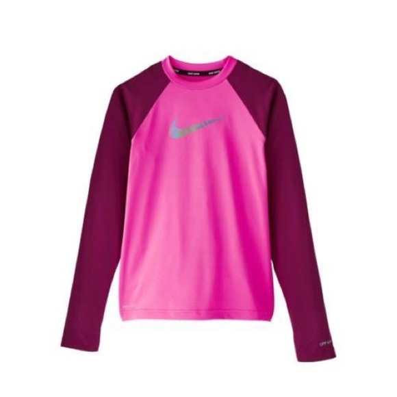 Nike Swim Flash Colorblocked Hydroguard Rash Guard Swimsuit Top Pink - Picture 11 of 11